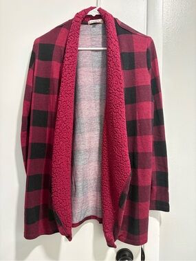 Angels Plush Open-Front Jacket in Deep Berry